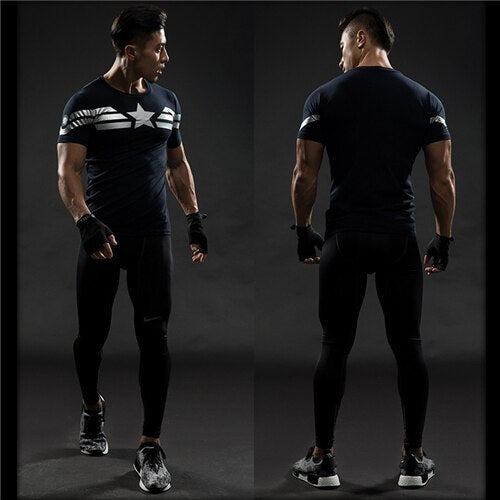 TUNSECHY fashion Compression Shirts Men 3D Printed T-shirts Short Sleeve Fitness Body Building Male Tops Punk Skull Skeleton