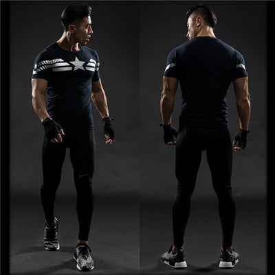 TUNSECHY fashion Compression Shirts Men 3D Printed T-shirts Short Sleeve Fitness Body Building Male Tops Punk Skull Skeleton