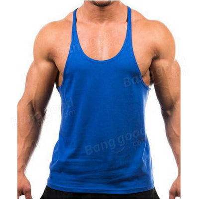 Men Summer Cotton Plain Gym Tank Top Sleeveless T-shirt Workout Bodybuilding Singlet - Black M